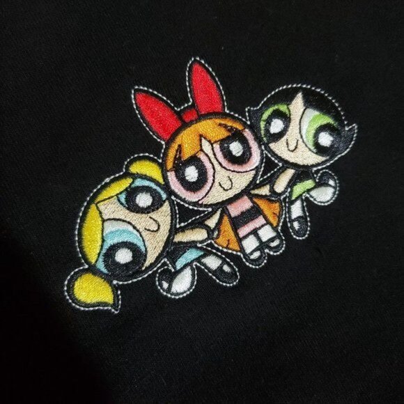 The Powerpuff Girls womens rainbow sweatshirt crewneck Long Sleeve Black Sz LG - Picture 12 of 15